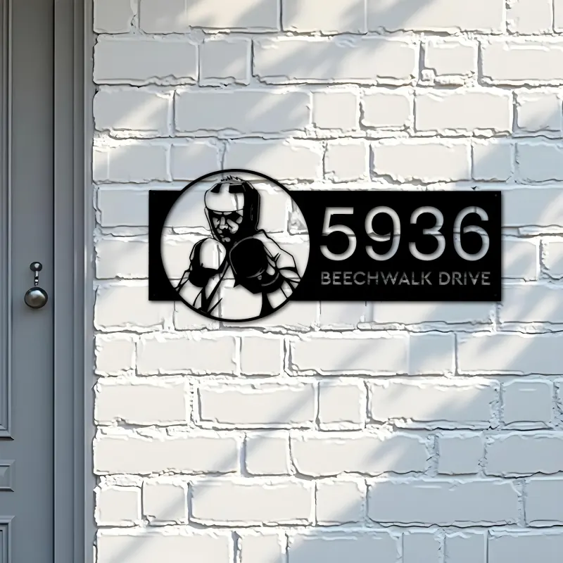 Custom Metal Boxing fighter boxer Metal Address Sign, House number, Outdoor Number Signage, Yard Sign Address Plate001