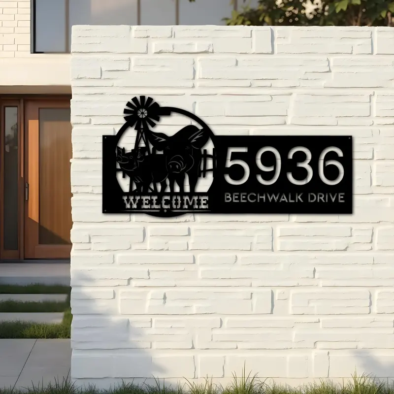Custom Metal Pigs farmhouse animal ranch Metal Address Sign, House number, Outdoor Number Signage, Yard Sign Address Plate