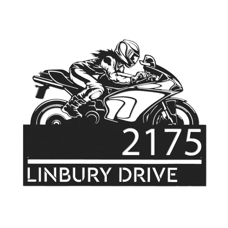 Custom Metal Female biker Metal Address Sign, House number, Outdoor Number Signage, Yard Sign Address Plate