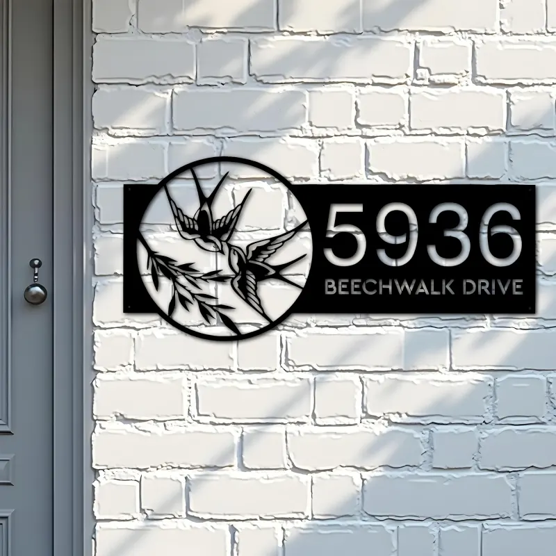 Custom Metal Swallows Metal Address Sign, House number, Outdoor Number Signage, Yard Sign Address Plate
