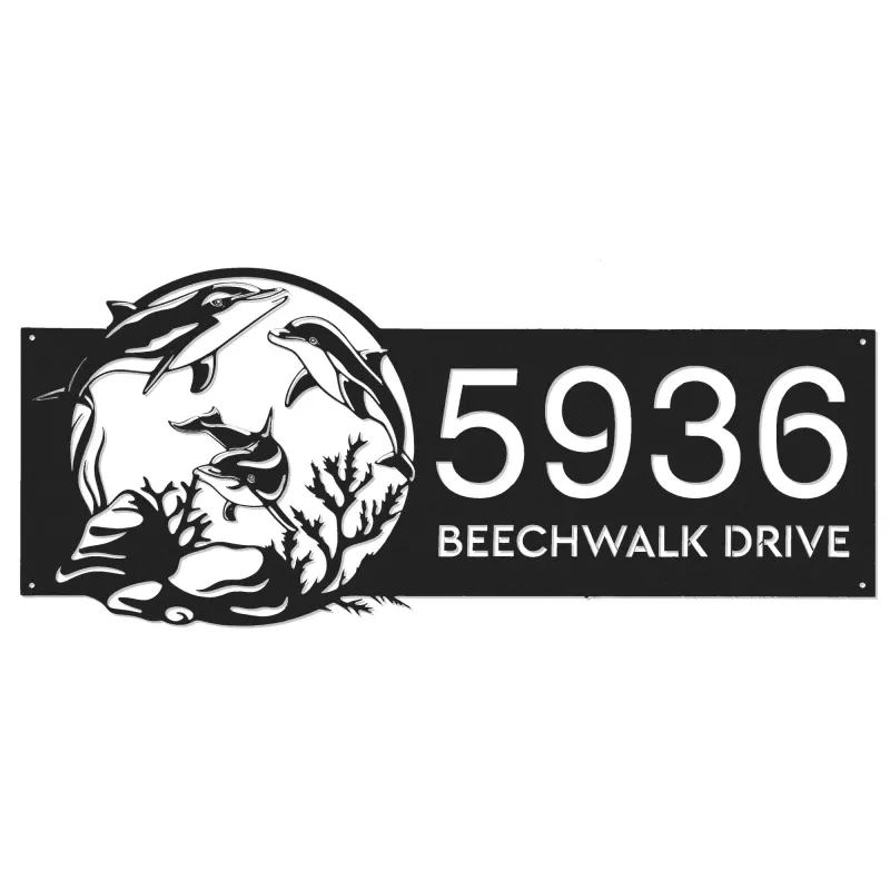 Custom Metal Ocean scene sea life dolphins Metal Address Sign, House number, Outdoor Number Signage, Yard Sign Address Plate