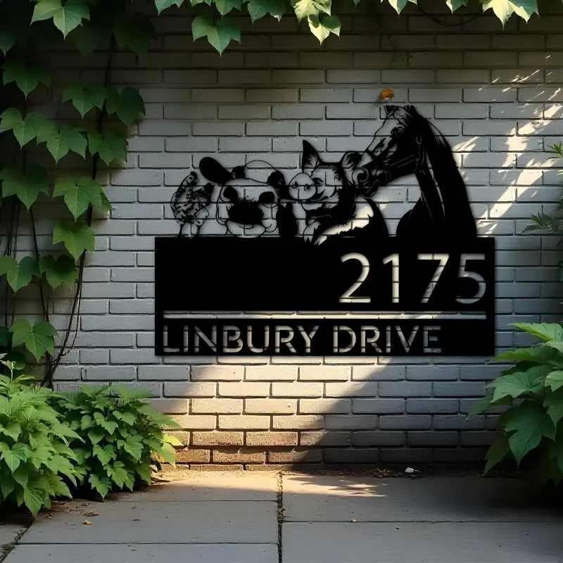 Custom Metal Chicken pig cow horse farmhouse Metal Address Sign House number Hanging Address Plaque Yard Sign Outdoor decor
