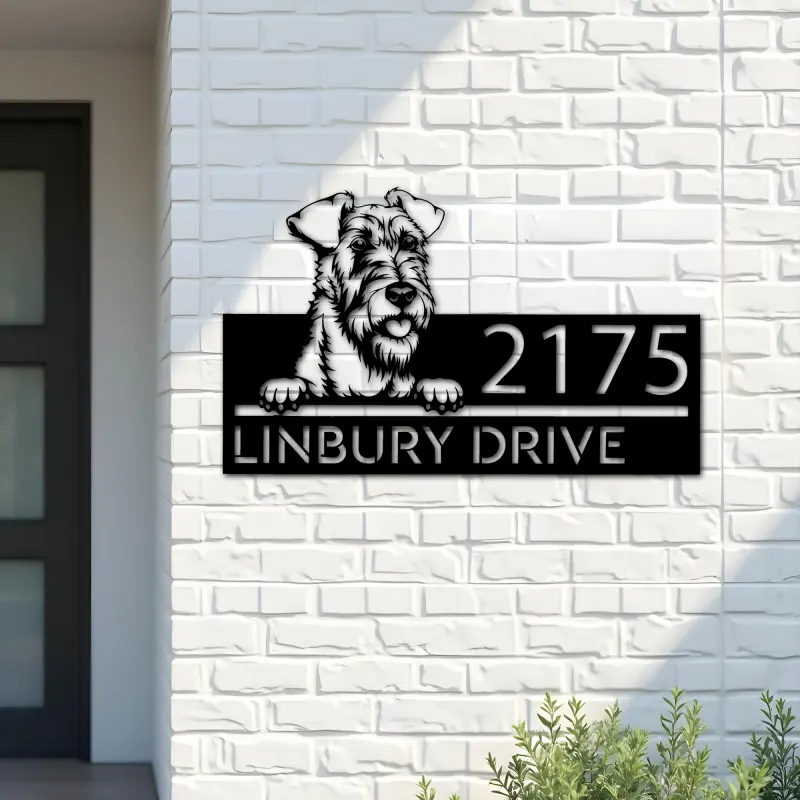 Custom Metal Irish terrier dog Puppy Metal Address Sign House number Hanging Address Plaque Yard Sign Outdoor decor