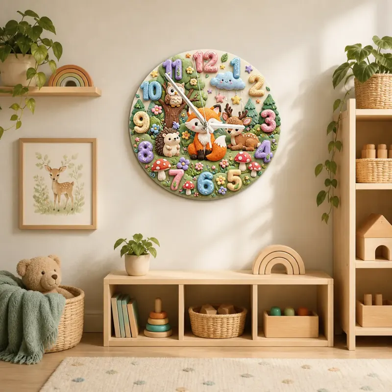 Woodland Forest Animals Kids Room Wall Clock