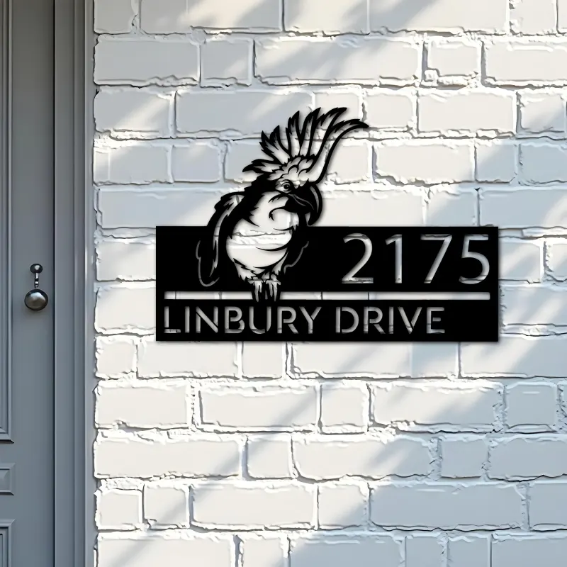 Custom Metal Peeking Parrot Corella Wild animal wildlife Metal Address Sign, House number, Outdoor Number Signage, Yard Sign Address Plate