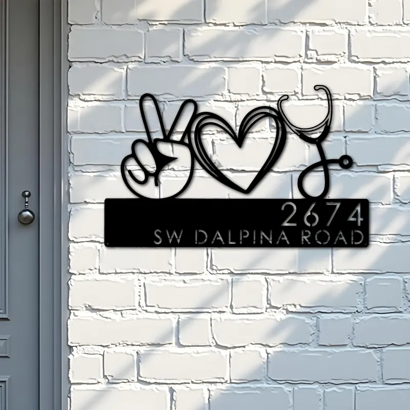 Custom Metal Peace love nursing Nurse Metal Address Sign, House number, Outdoor Number Signage, Yard Sign Address Plate