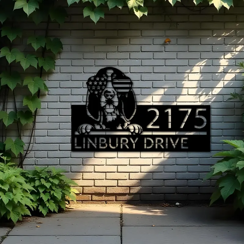 Custom Metal Bluetick coonhound dog US glasses Metal Address Sign House number Hanging Address Plaque Yard Sign Outdoor decor