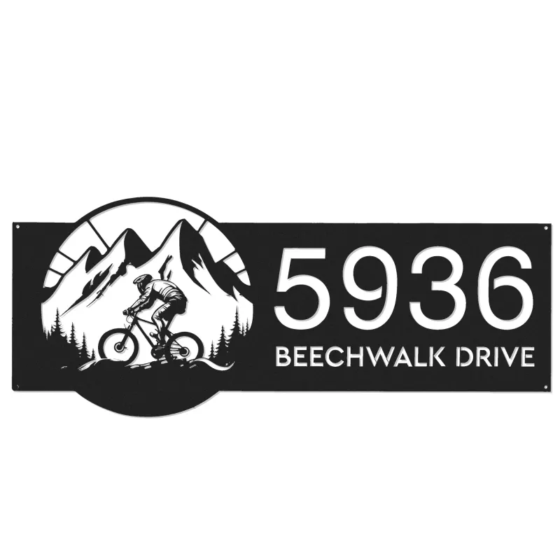 Custom Metal Mountain biker Bicycle rider MTB Metal Address Sign, House number, Outdoor Number Signage, Yard Sign Address Plate