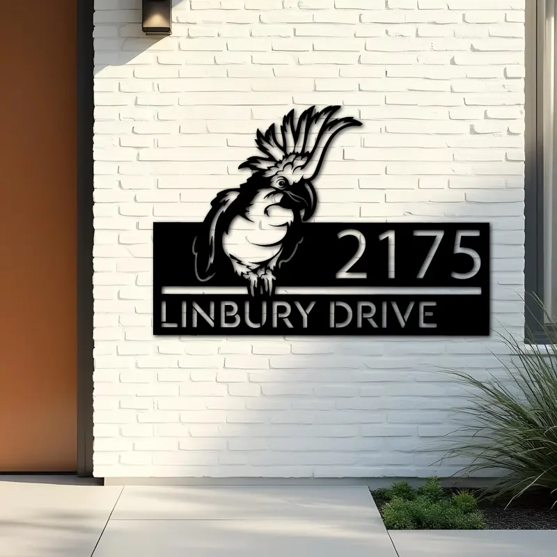 Custom Metal Peeking Parrot Corella Wild animal wildlife Metal Address Sign, House number, Outdoor Number Signage, Yard Sign Address Plate