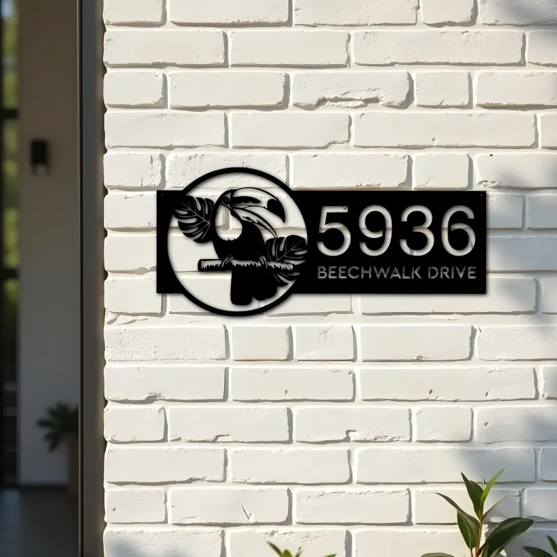 Custom Metal Pelican bird Metal Address Sign Custom Hanging Address Plaque House number Yard Sign Outdoor Sign