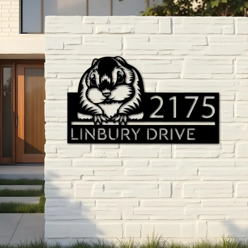 Custom Metal Peeking Flying Squirrel Wild animal wildlife Metal Address Sign, House number, Outdoor Number Signage, Yard Sign Address Plate