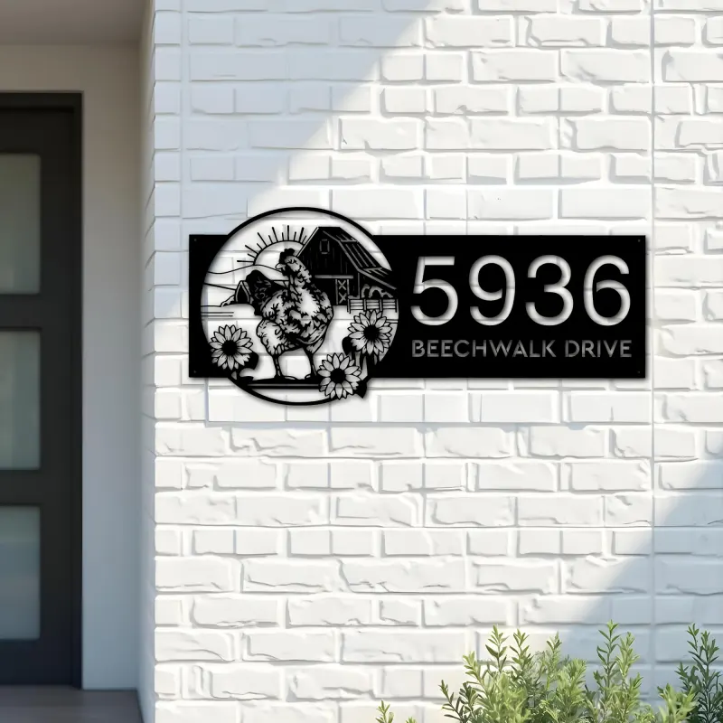 Custom Metal Chicken Rooster farm animal ranch Metal Address Sign, House number, Outdoor Number Signage, Yard Sign Address Plate