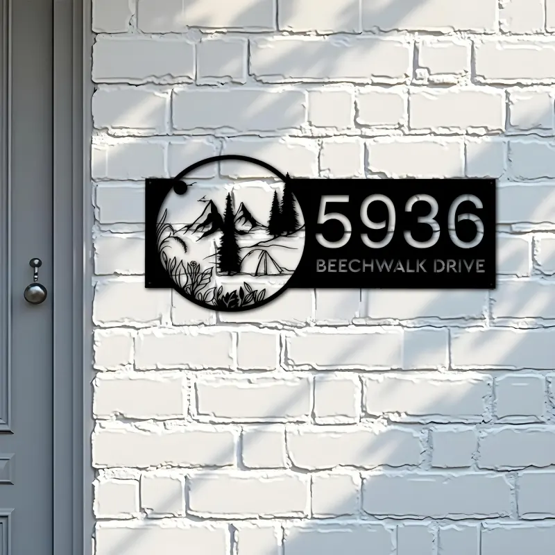 Custom Metal Camping outdoor campfire Metal Address Sign, House number, Outdoor Number Signage, Yard Sign Address Plate