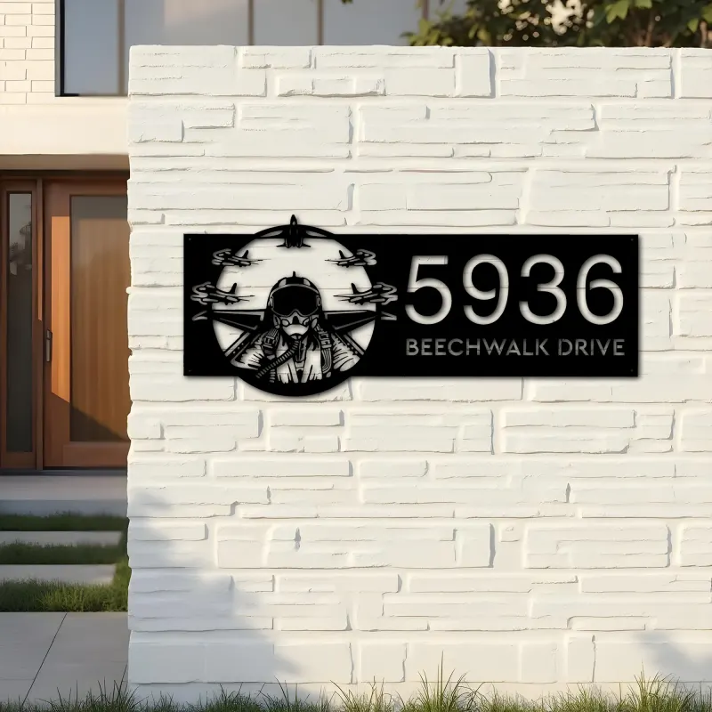 Custom Metal Jet pilot airplane fighter Metal Address Sign House number Hanging Address Plaque Yard Sign Outdoor