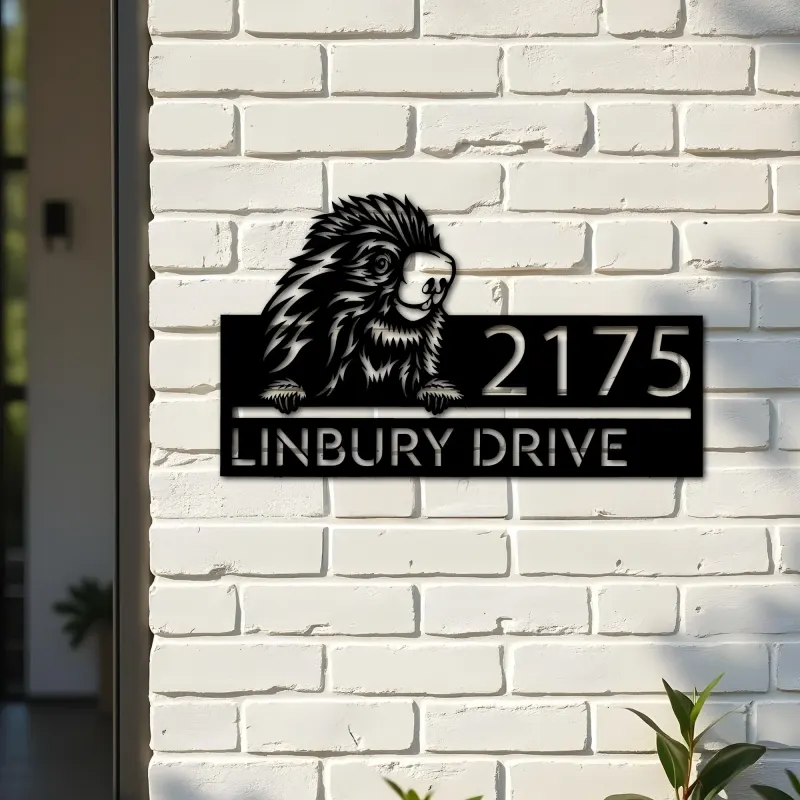 Custom Metal Peeking Porcupine Wild animal wildlife Metal Address Sign, House number, Outdoor Number Signage, Yard Sign Address Plate