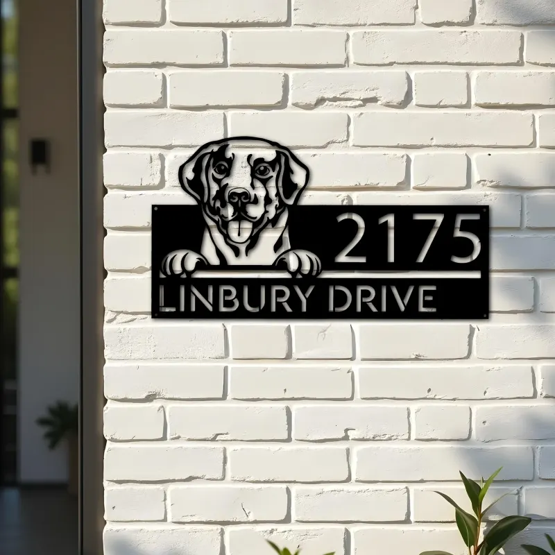 Custom Metal Labrador dog Cute puppy Metal Address Sign House number Hanging Address Plaque Yard Sign Outdoor decor