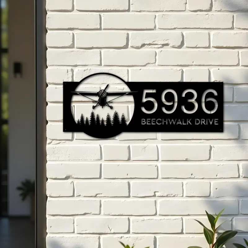 Custom Metal Airplane pilot Metal Address Sign, House number, Outdoor Number Signage, Yard Sign Address Plate