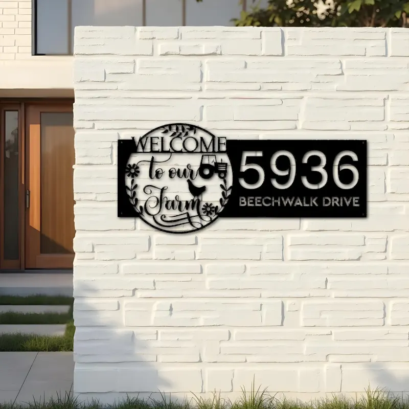 Custom Metal Welcome to our farm Metal Address Sign, House number, Outdoor Number Signage, Yard Sign Address Plate