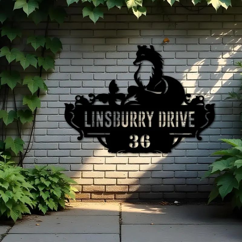 Custom Metal Cute Fox Wild animal wildlife Metal Address Sign, House number, Outdoor Number Signage, Yard Sign Address Plate