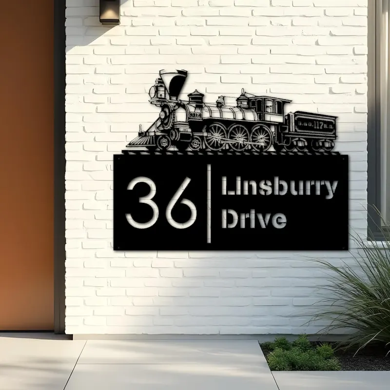 Custom Metal Train Metal Address Sign, House number, Outdoor Number Signage, Yard Sign Address Plate002