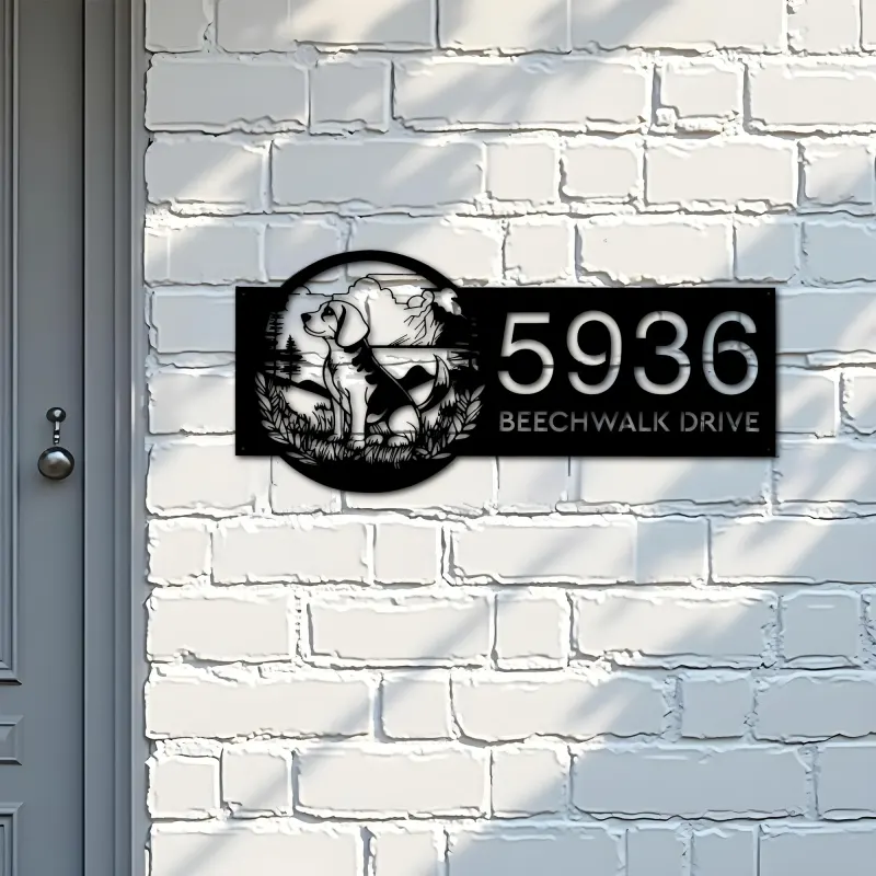 Custom Metal Beagle Cute dog puppy Metal Address Sign, House number, Outdoor Number Signage, Yard Sign Address Plate