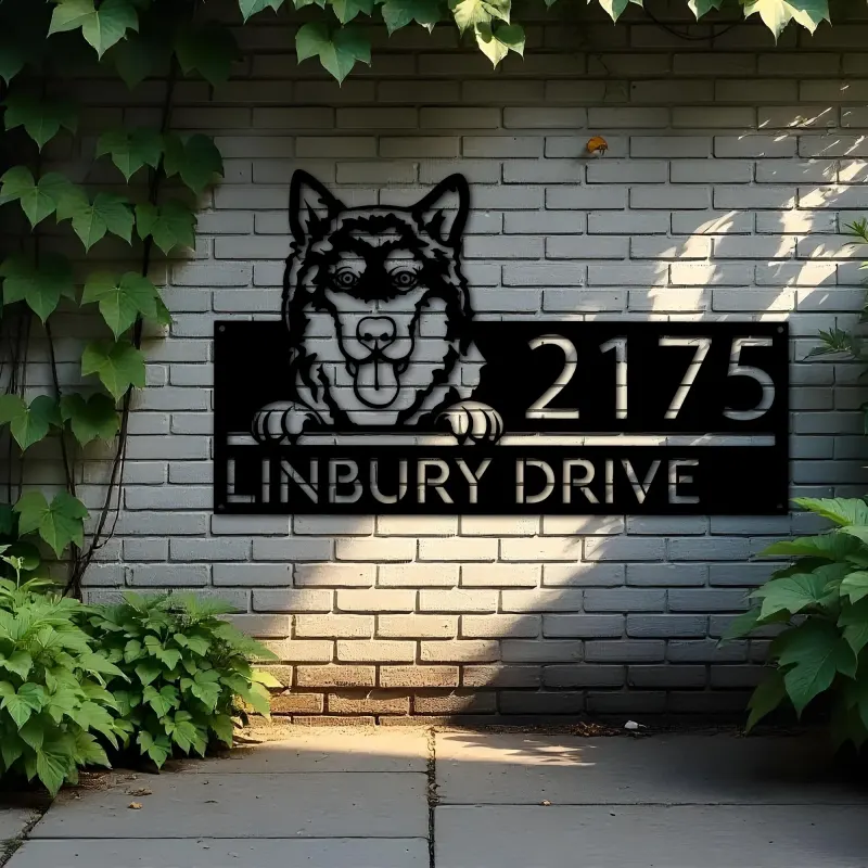 Custom Metal Alaskan Malamute dog cute puppy Metal Address Sign House number Hanging Address Plaque Yard Sign Outdoor decor