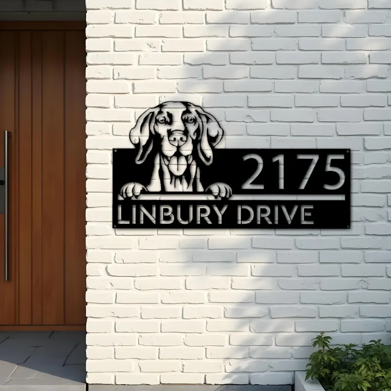 Custom Metal Vizsla Dog Cute puppy Metal Address Sign House number Hanging Address Plaque Yard Sign Outdoor decor