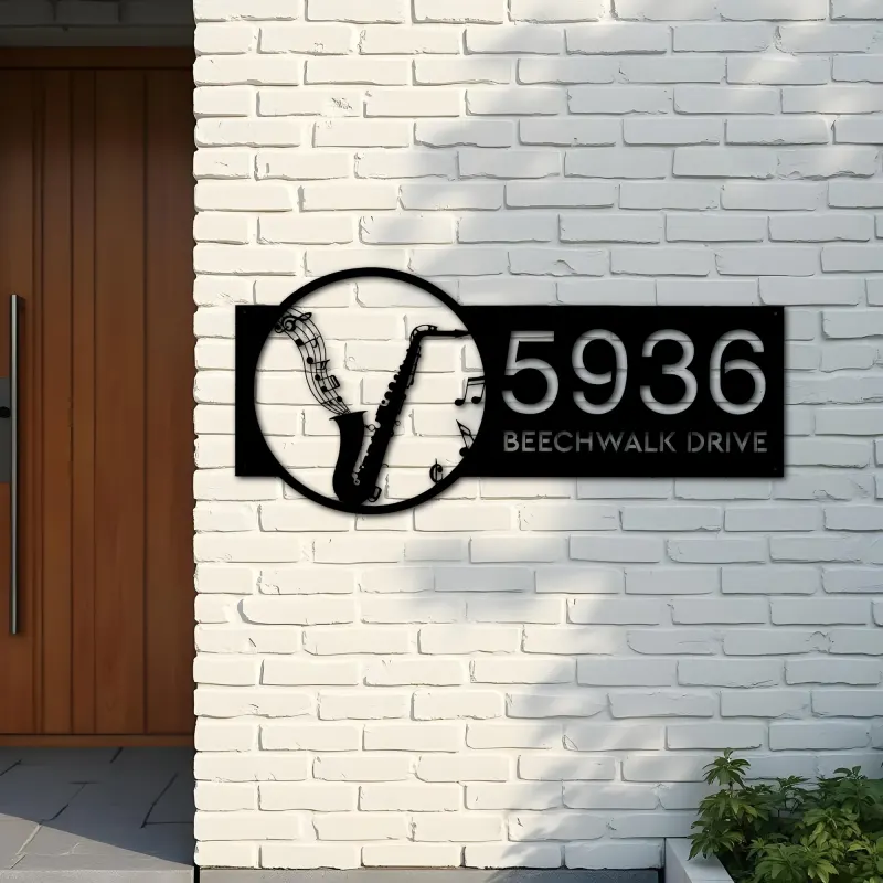 Custom Metal Saxophone musical instrument Metal Address Sign Custom House number Hanging Address Plaque Yard Sign Outdoor