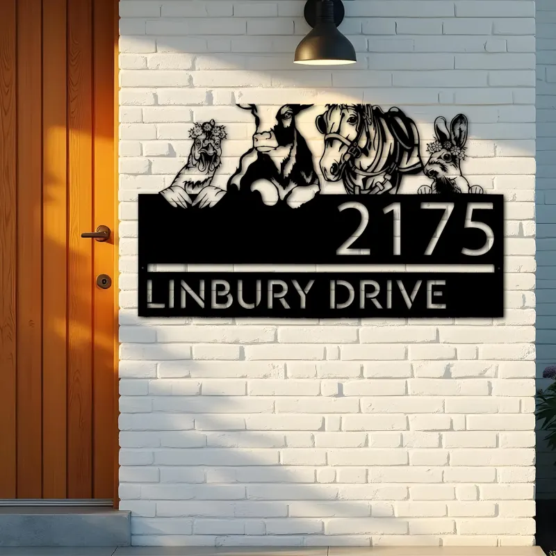Custom Metal Chicken Cow horse rabbit farmhouse farm animals Metal Address Sign, House number, Outdoor Number Signage, Yard Sign Address Plate