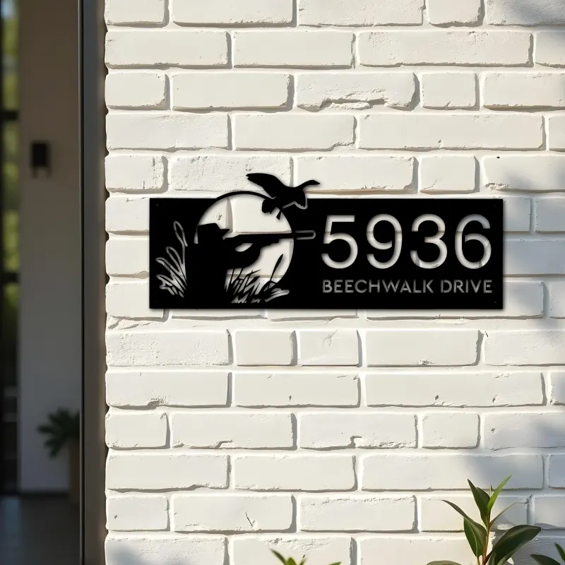 Custom Metal Duck hunting Metal Address Sign, House number, Outdoor Number Signage, Yard Sign Address Plate