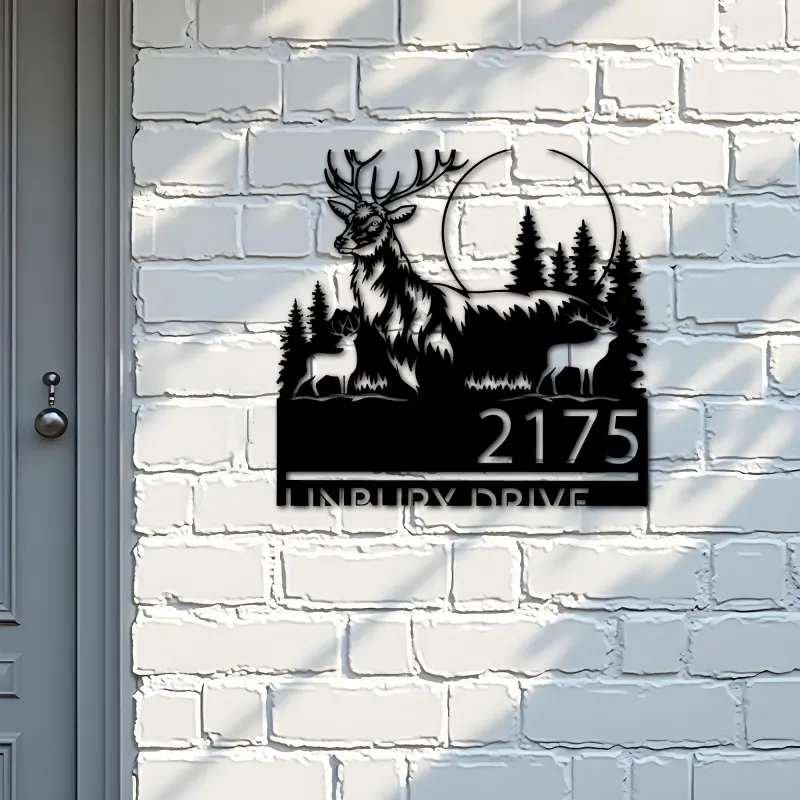 Custom Metal Elk deer wildlife scene Metal Address Sign, House number, Outdoor Number Signage, Yard Sign Address Plate