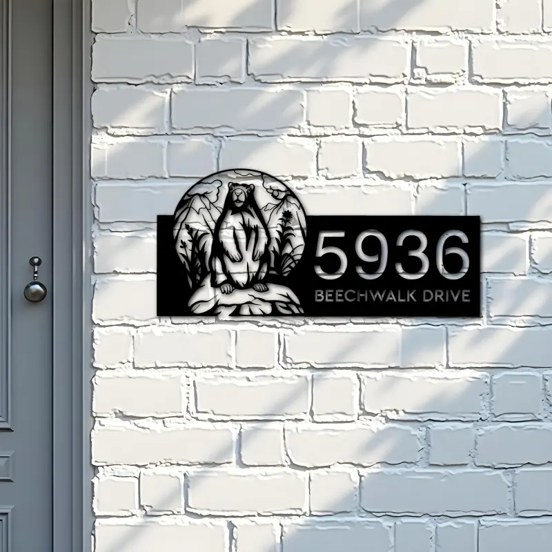 Custom Metal Badger Wild animal wildlife Metal Address Sign, House number, Outdoor Number Signage, Yard Sign Address Plate