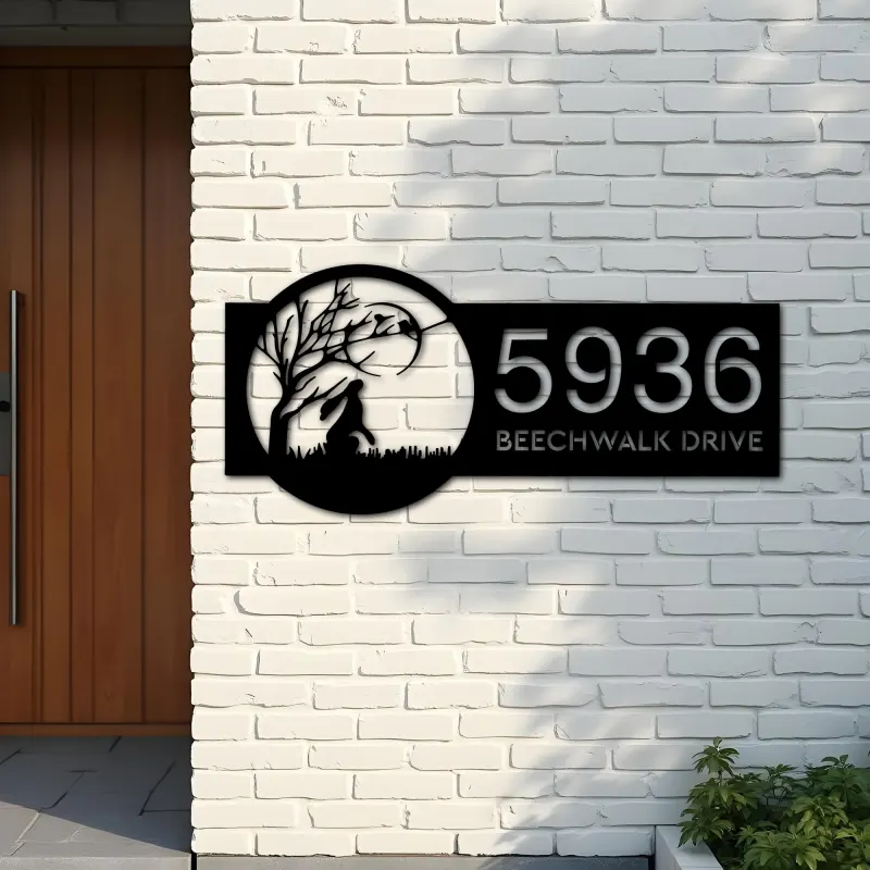 Custom Metal Hare Metal Address Sign, House number, Outdoor Number Signage, Yard Sign Address Plate002