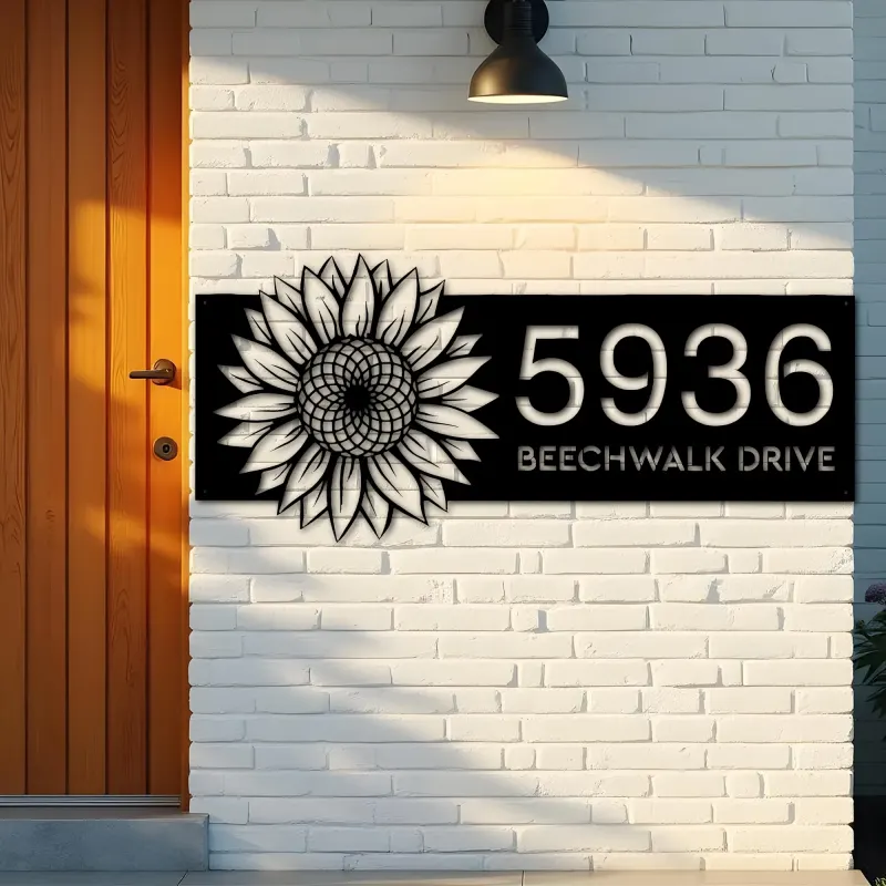 Custom Metal Sunflower Metal Address Sign, House number, Outdoor Number Signage, Yard Sign Address Plate