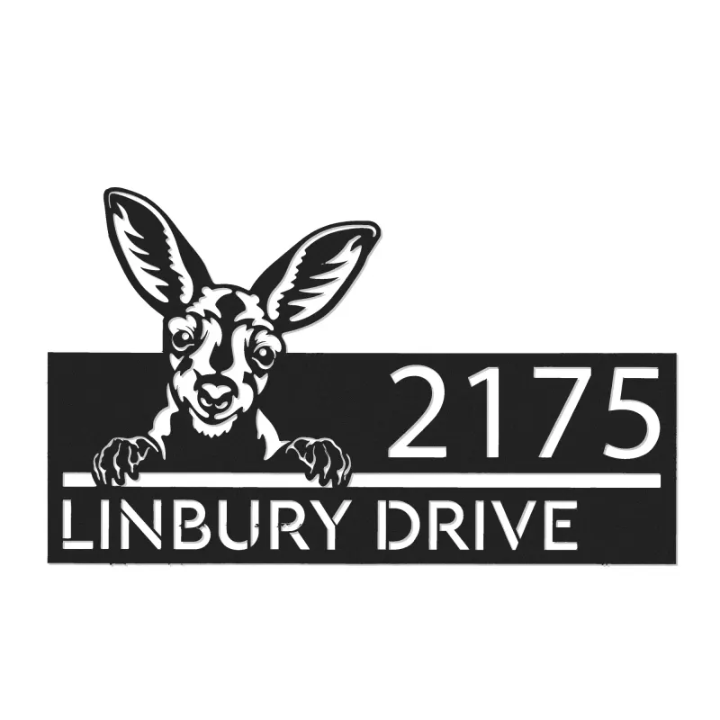 Custom Metal Peeking Kangaroo Wild animal wildlife Metal Address Sign, House number, Outdoor Number Signage, Yard Sign Address Plate