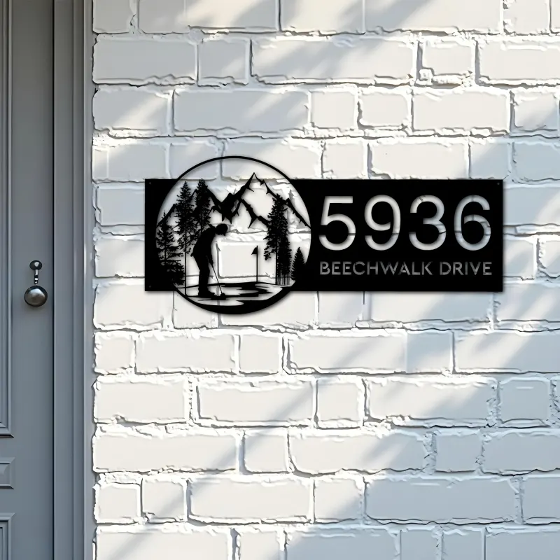 Custom Metal Golf club Golfer Metal Address Sign, House number, Outdoor Number Signage, Yard Sign Address Plate