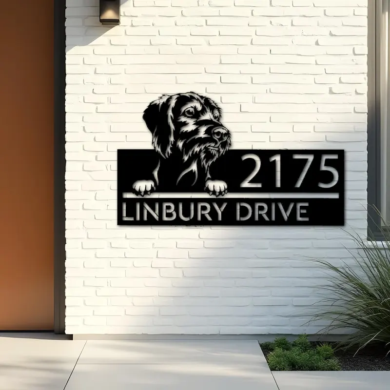 Custom Metal Wirehaired Vizsla dog Puppy Metal Address Sign House number Hanging Address Plaque Yard Sign Outdoor decor