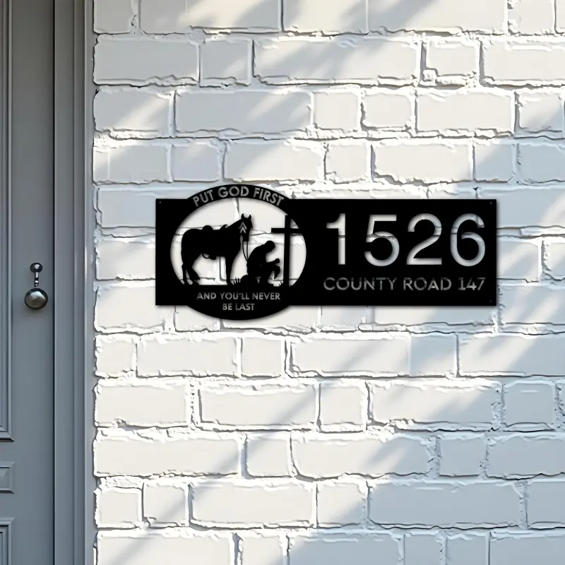 Custom Metal Cowboy and horse Metal Address Sign, House number, Outdoor Number Signage, Yard Sign Address Plate