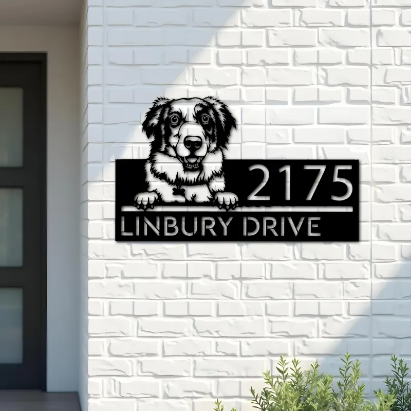 Custom Metal Australian Shepherd dog puppy Metal Address Sign House number Hanging Address Plaque Yard Sign Outdoor decor