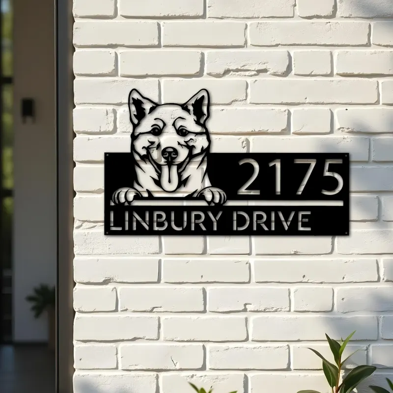 Custom Metal Shiba Inu Dog Cute puppy Metal Address Sign House number Hanging Address Plaque Yard Sign Outdoor decor