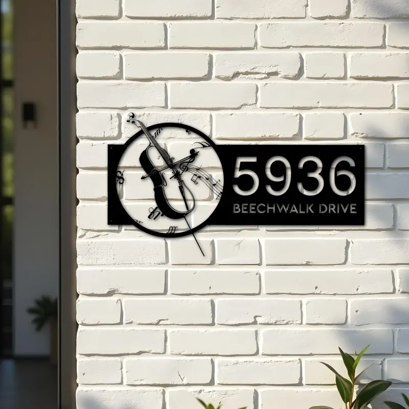 Custom Metal Cello musical instrument Metal Address Sign Custom House number Hanging Address Plaque Yard Sign Outdoor Sign
