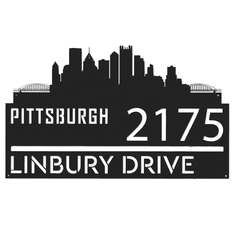 Custom Metal Pittsburgh city skyline Metal Address Sign Hanging Address Plaque house number Yard Outdoor Sign