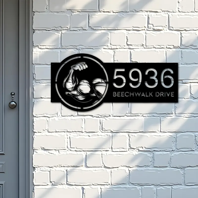 Custom Metal Bicep Muscle Gym bodybuilding Metal Address Sign, House number, Outdoor Number Signage, Yard Sign Address Plate
