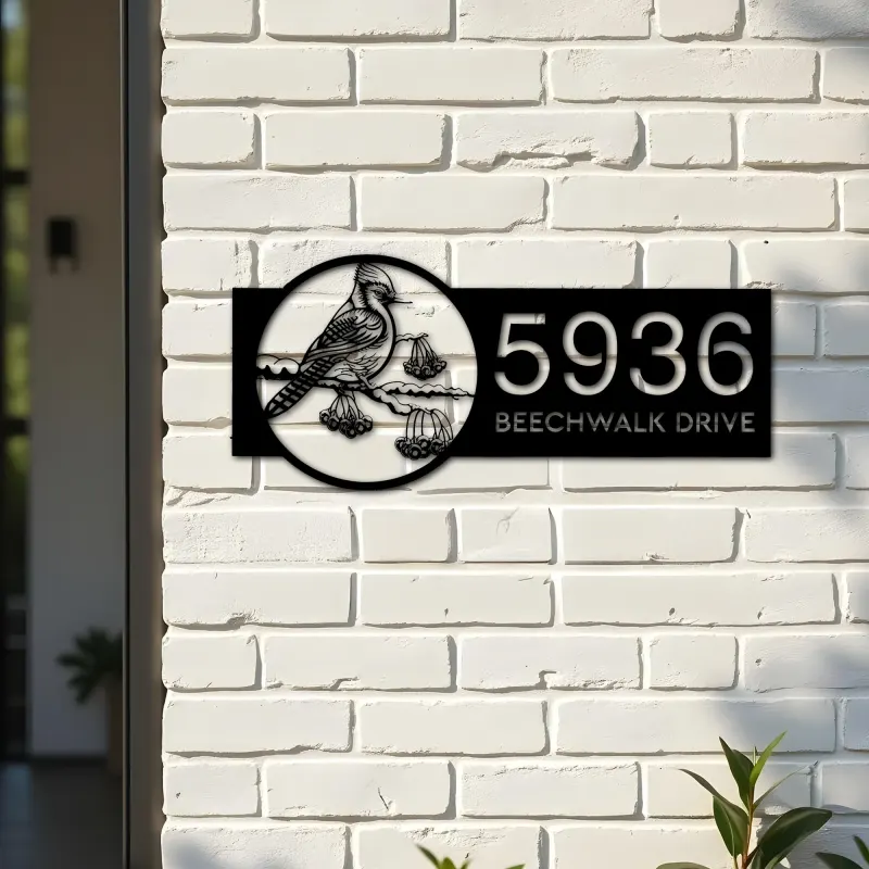 Custom Metal Blue jay bird Metal Address Sign Custom Hanging Address Plaque House number Yard Sign Outdoor Sign
