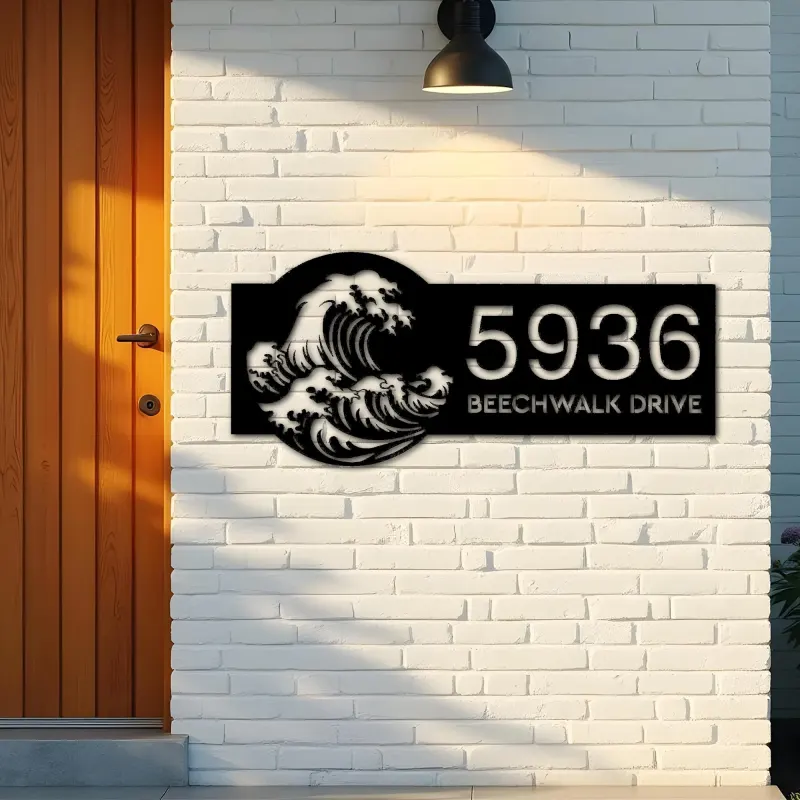 Custom Metal Wave Metal Address Sign, House number, Outdoor Number Signage, Yard Sign Address Plate