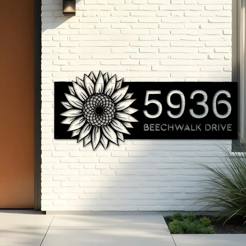 Custom Metal Sunflower Metal Address Sign, House number, Outdoor Number Signage, Yard Sign Address Plate