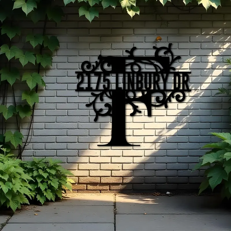 Custom Metal Floral Monogram Split Letter F Metal Address Sign House number Hanging Address Plaque Yard Sign Outdoor decor