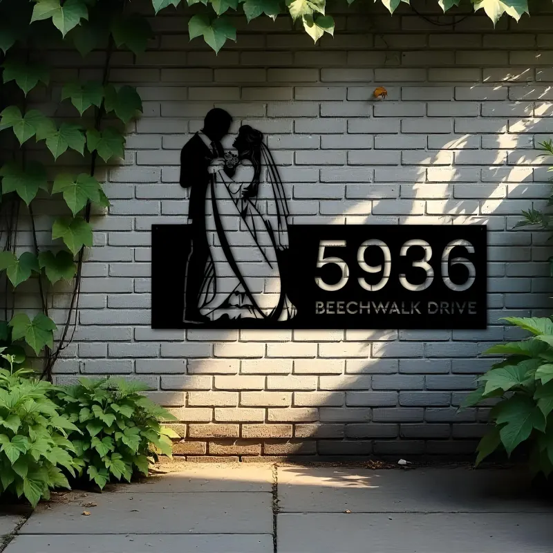 Custom Metal Couple Dancing bride and groom Metal Address Sign, House number, Outdoor Number Signage, Yard Sign Address Plate