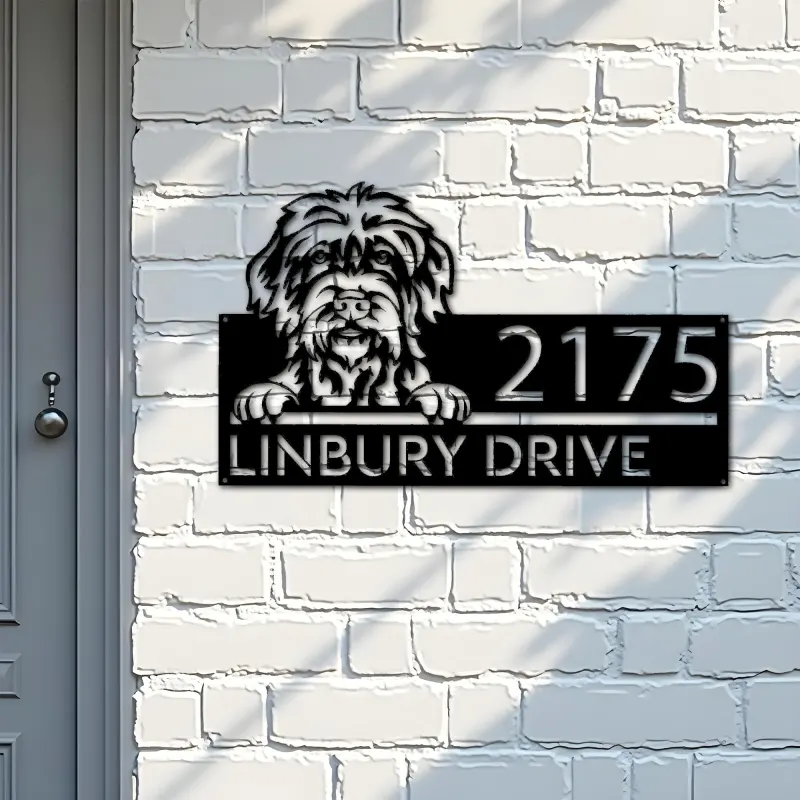 Custom Metal Wirehaired pointing griffon dog Metal Address Sign House number Hanging Address Plaque Yard Sign Outdoor decor