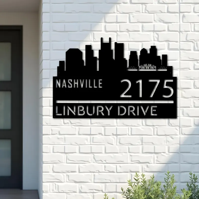 Custom Metal Nashville city skyline Metal Address Sign Hanging Address Plaque house number Yard Outdoor Sign